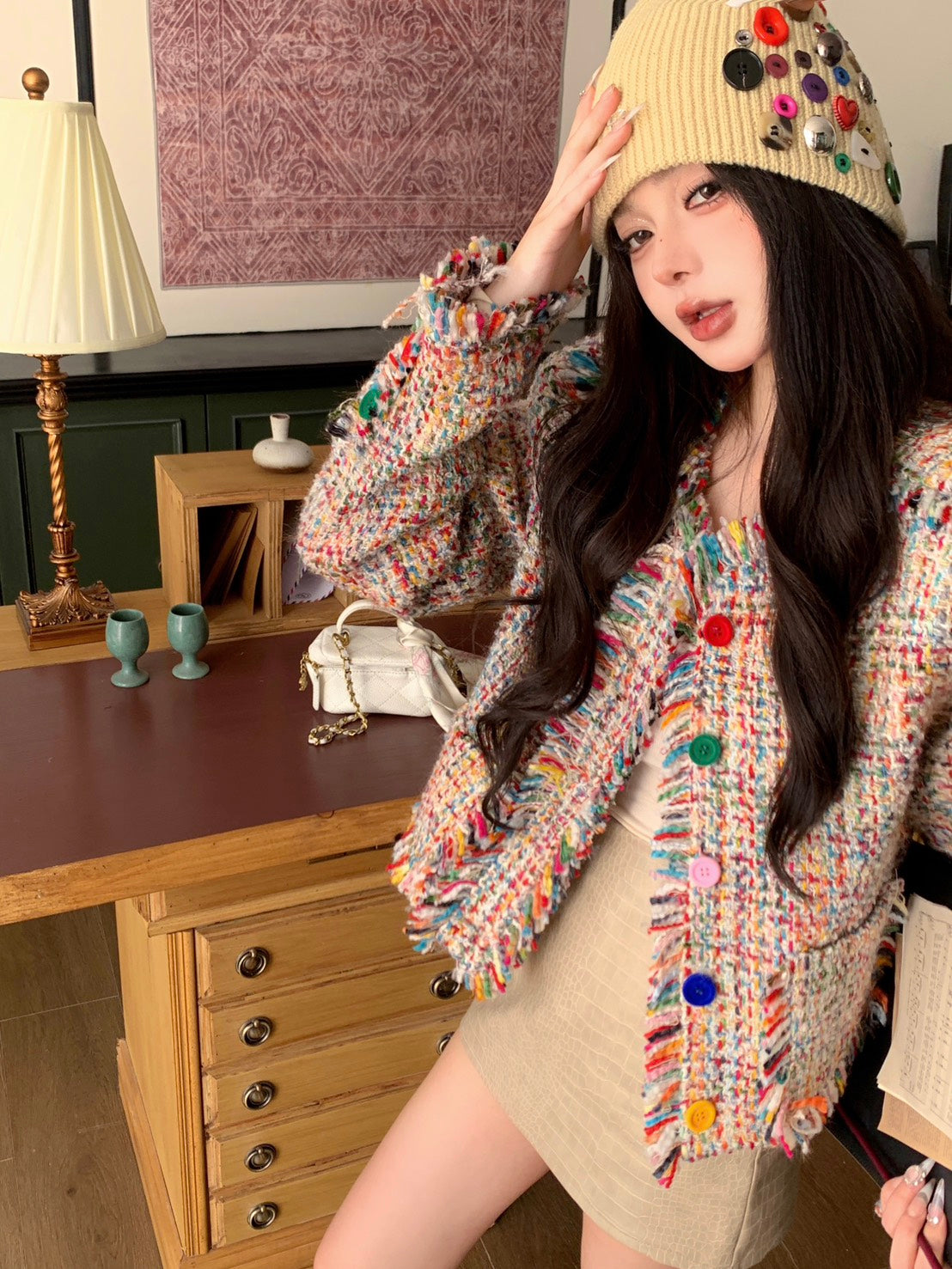 25Dec. 彩色粗呢編織夾棉小香短外套