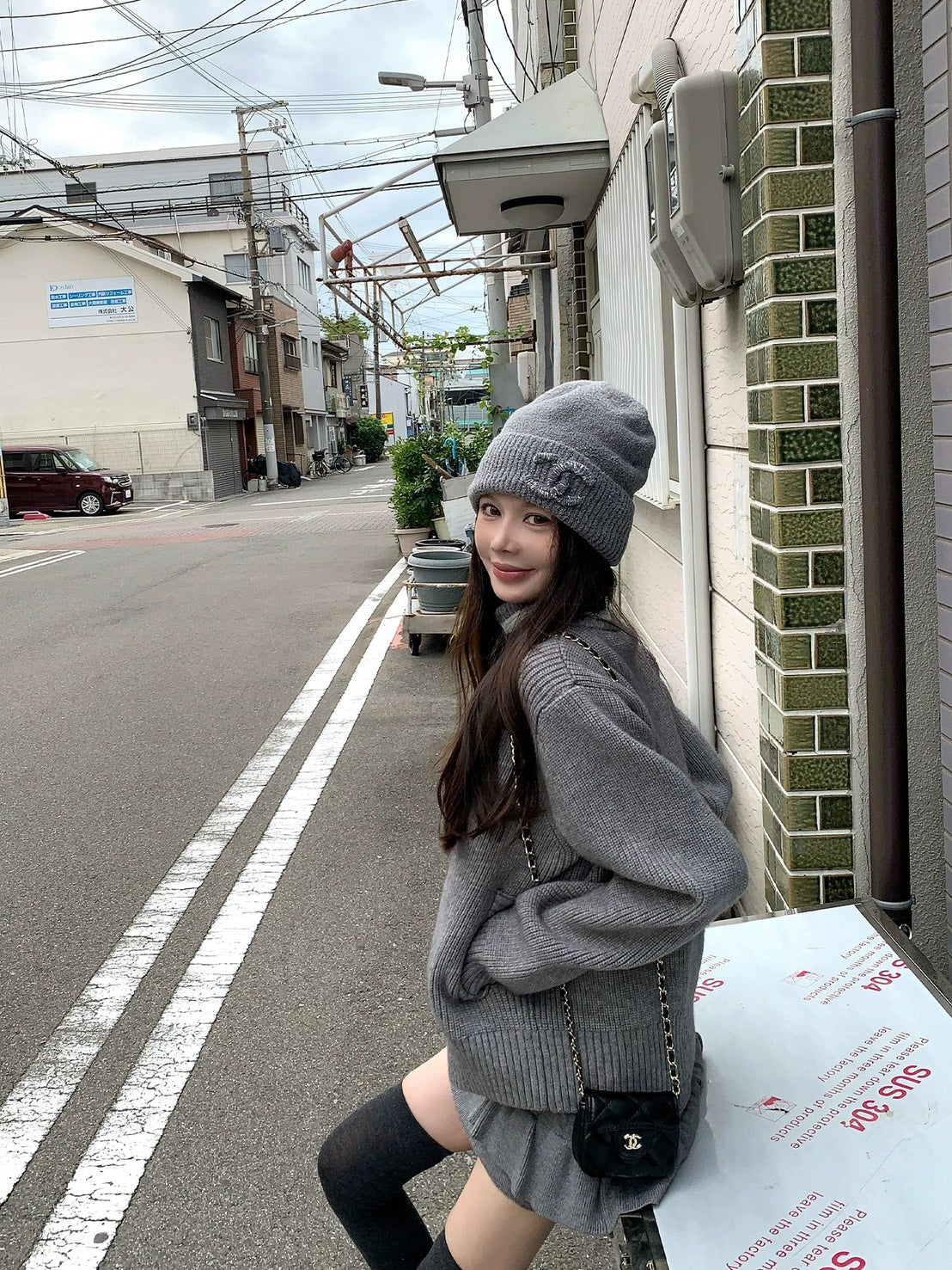 25Nov. 英倫留學生復古撞色針織拉鍊外套 灰