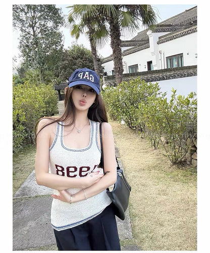 26May. 美式girl數字印花滾邊針織背心