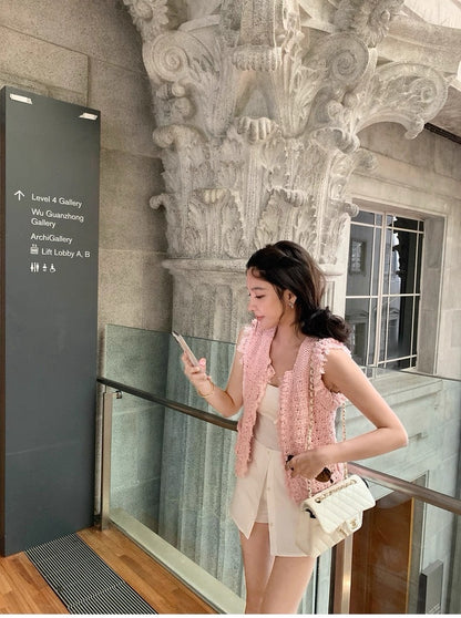 25Oct. 小香手工坊COCO粉色粗針鬚邊針織馬甲