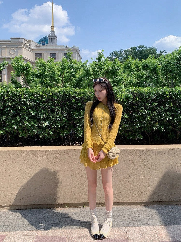 25Sep. 陽光檸檬俏皮針織襯外半身裙套裝