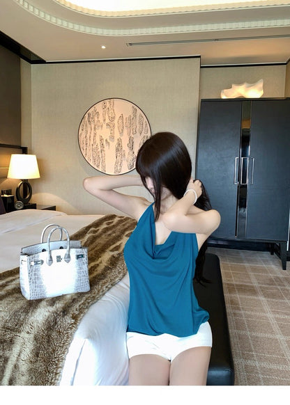 25Aug. 專屬夏日氛圍 氣質綁帶蘯領背心 尼斯藍/杏