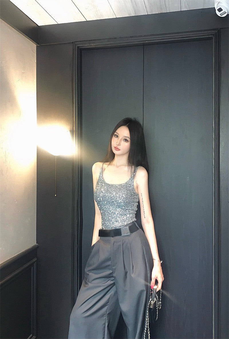 25Sep. 閃耀銀色系背心 高腰西裝長褲