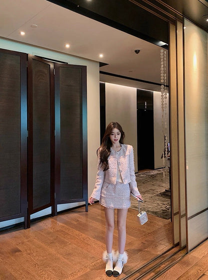 25Oct. Chic紫丁香粗呢外套小香套裝