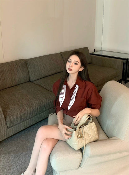 Sep. 酒紅浪漫 簡約復古通勤襯衫上衣