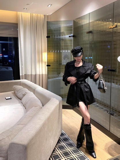 26Jan. 英倫風中長款百搭雙排釦黑色風衣 短款