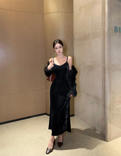 25Oct. 性感港女 V領性感細肩修身連身裙 黑