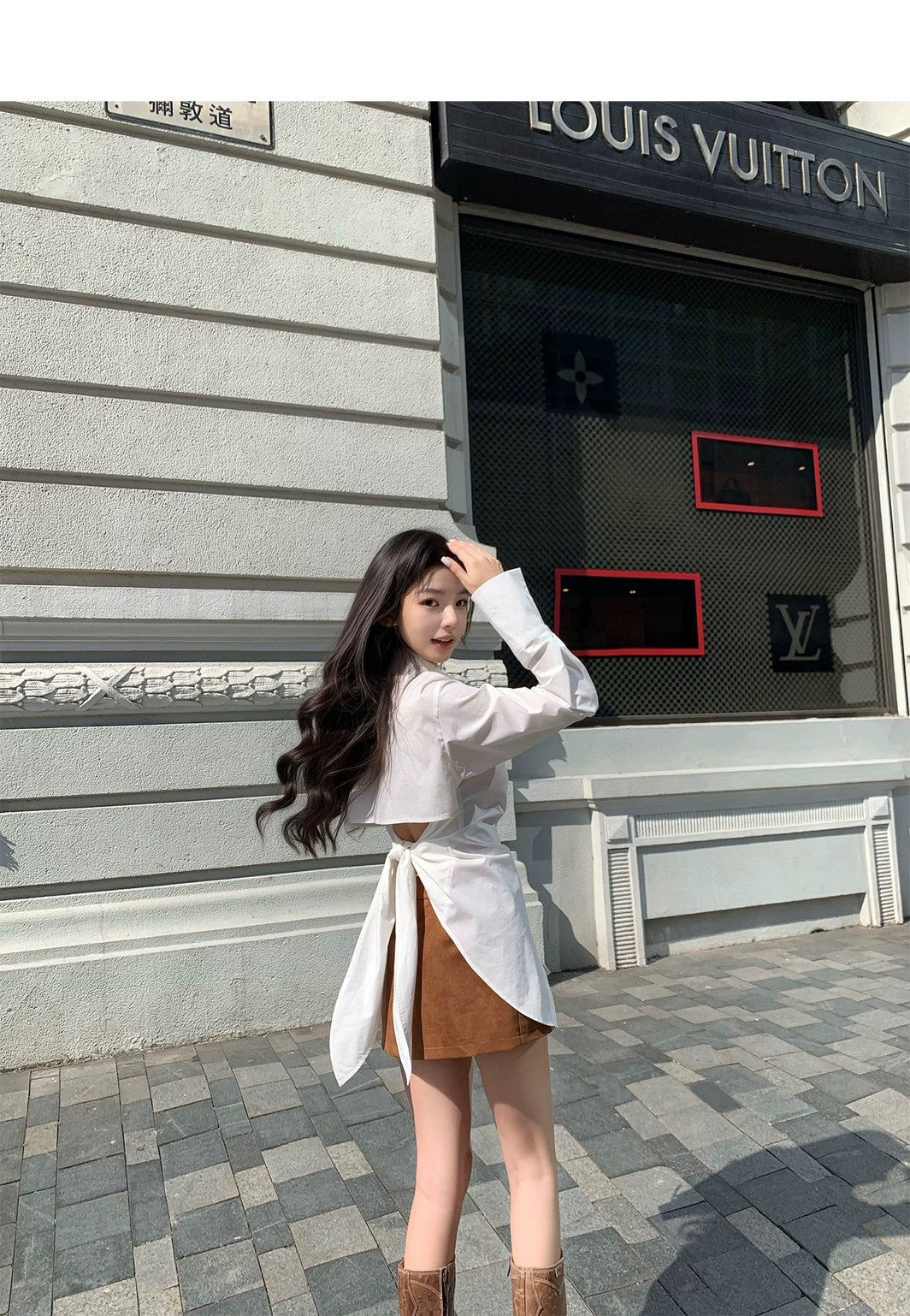 26Apr. 歐美超A字小性感綁帶收腰白襯衫