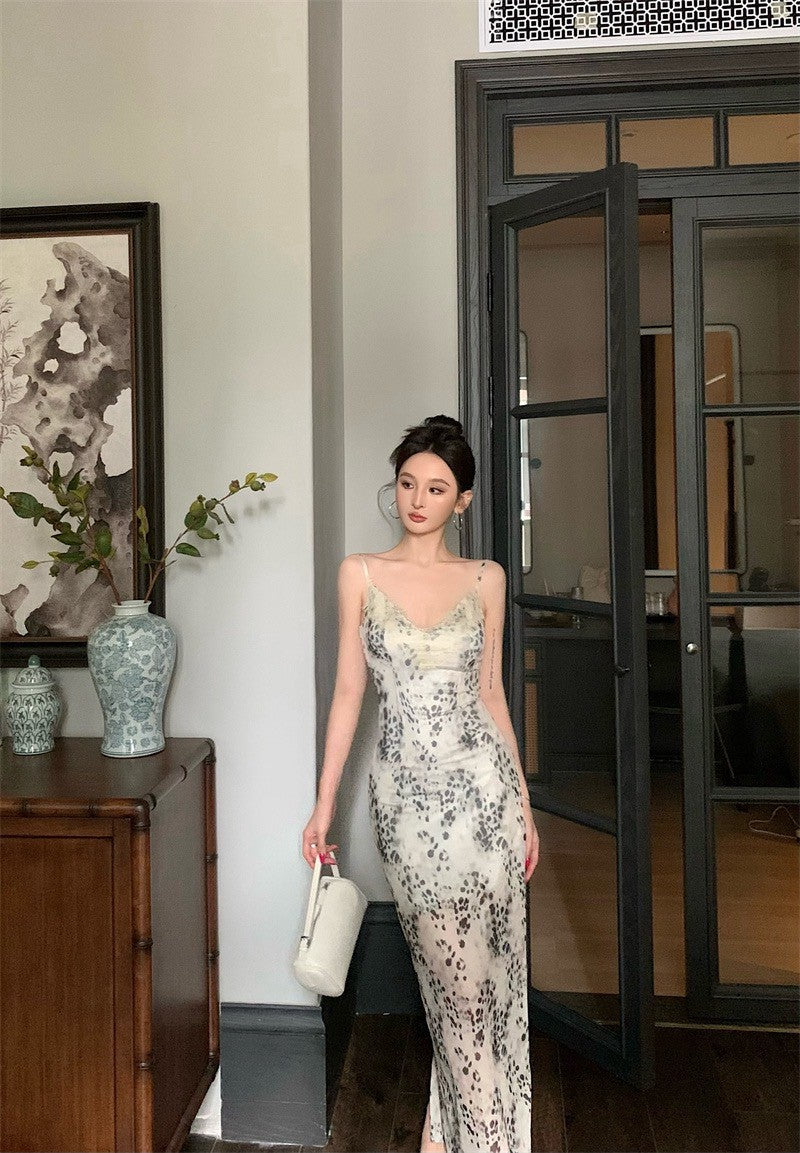 25Sep. 復古豹紋印花雪紡連身裙