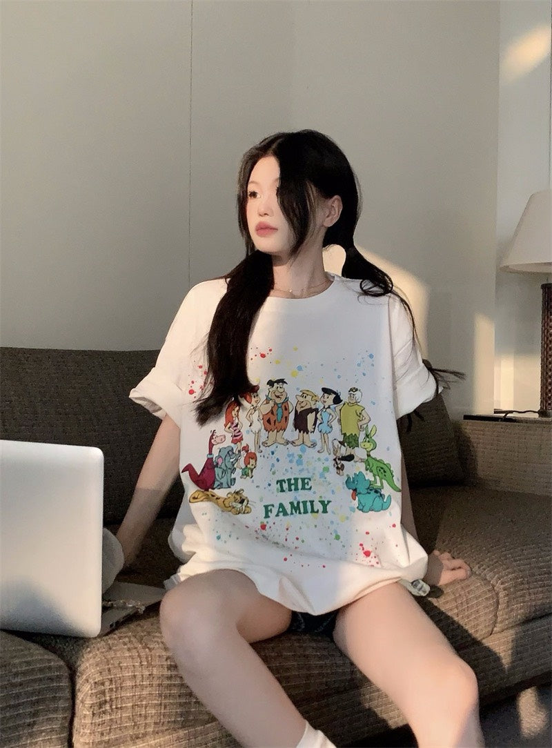 25Dec. 摩登原始人卡通印花寬鬆上衣