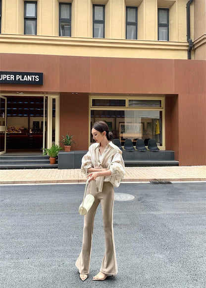 25Jul. 韓chic慵懶條紋襯衫 高腰喇叭褲