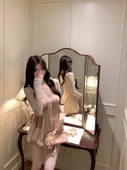 25Aug. 慵懶姐系 莫代爾抹胸外套2件組 粉