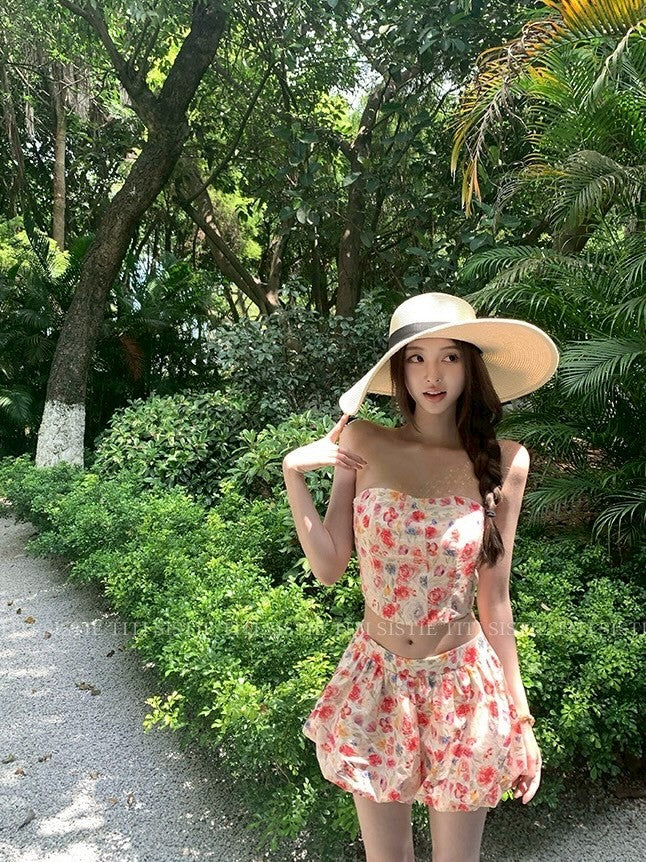 25Aug. 黛西花園 彩繪花魚骨抹胸花苞裙套裝