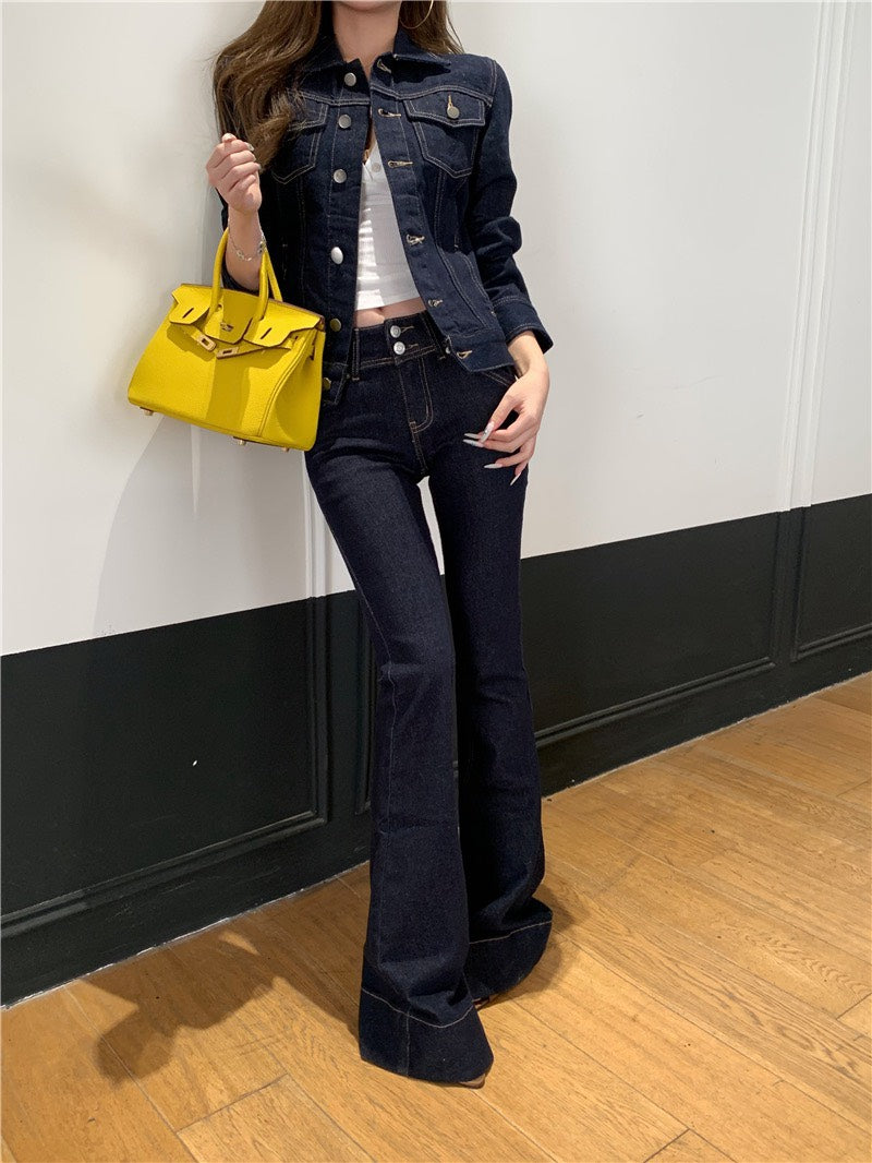 25Nov. 陳腔藍調 韓女修身原色牛仔中腰褲 修飾比例外套