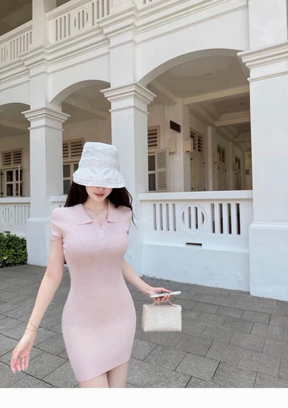 26Sep. 「員瑛少女粉」氣質polo領高彈針織包臀裙