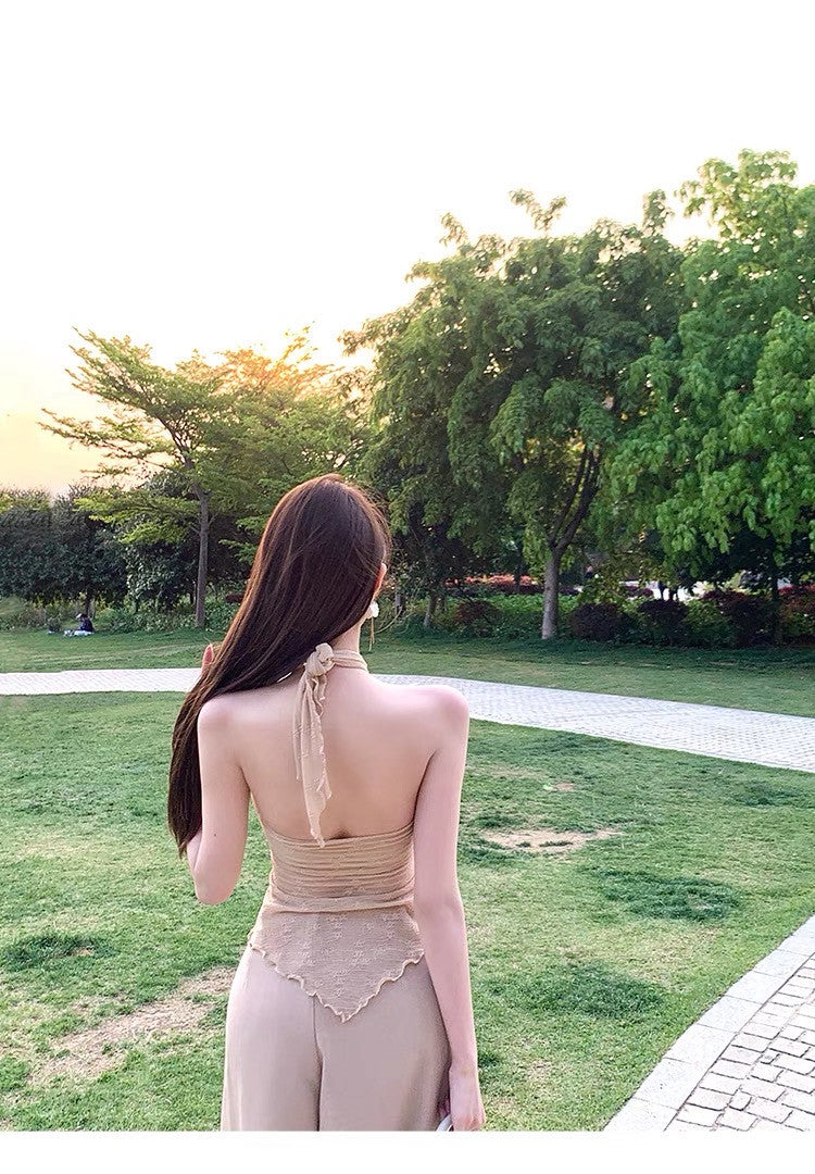 Jun. 性感尤物 杏色蕾絲扭結抹胸上衣