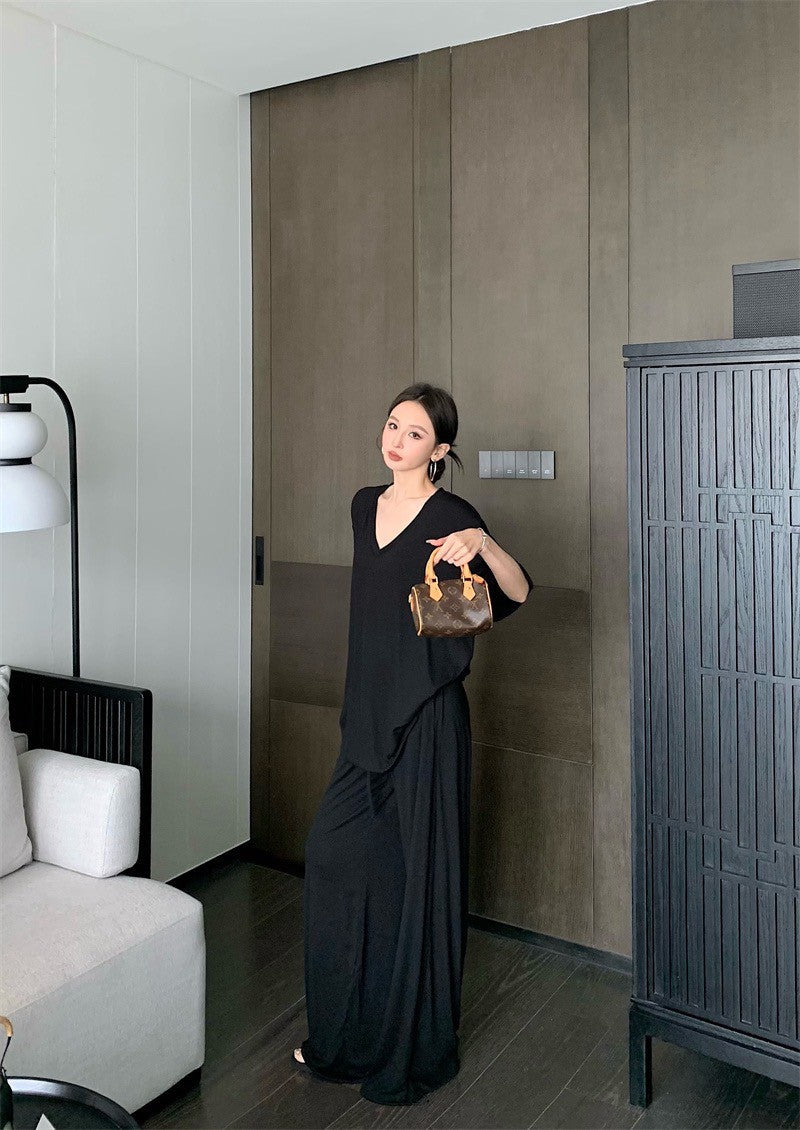 Jun. 慵懶api瘦瘋紙片人長褲休閒套裝 黑