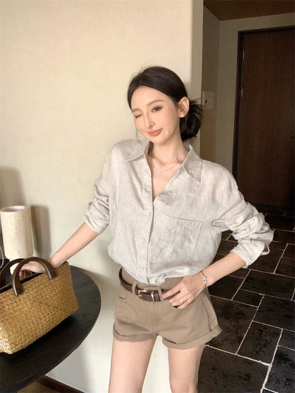 25Aug. LUP休閒王牌亞麻襯衫 翻摺休閒短褲 卡其色系