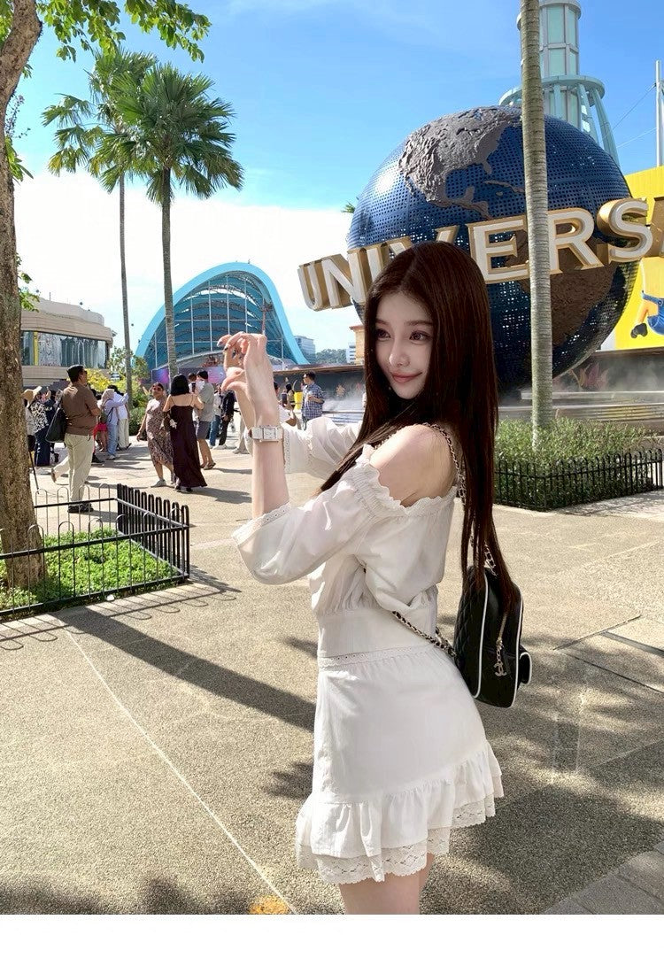 25Aug. 天使之吻初戀白色荷葉一字領套裝