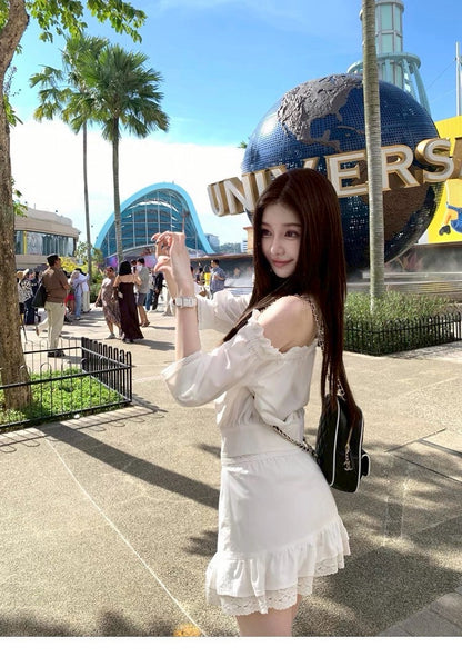 25Aug. 天使之吻初戀白色荷葉一字領套裝