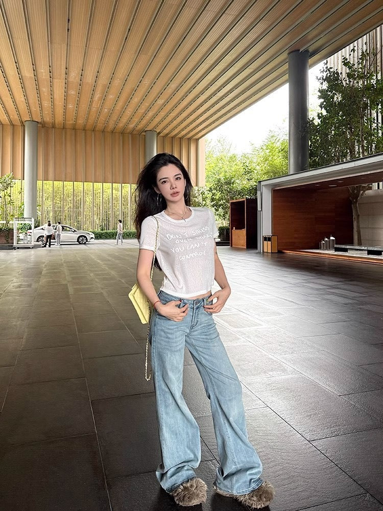 25Oct. 韓系雪花棉立體字母白色上衣 短款/長款