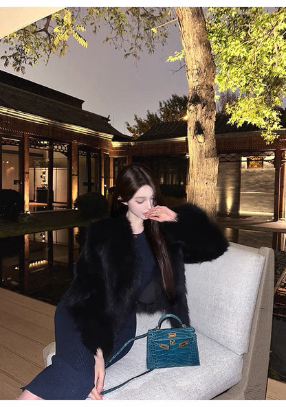 25Dec. 氣質名媛迷霧璀璨收腰針織連身裙 藏藍