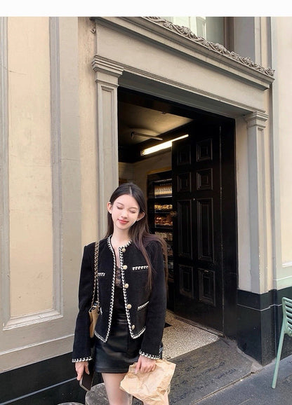 25Dec. Jennie start a war手工釘珠條絨小香外套 黑