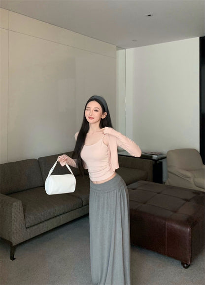 25Nov. 粉系列-基礎通勤百搭單品多色選上衣/灰色棉質半身裙