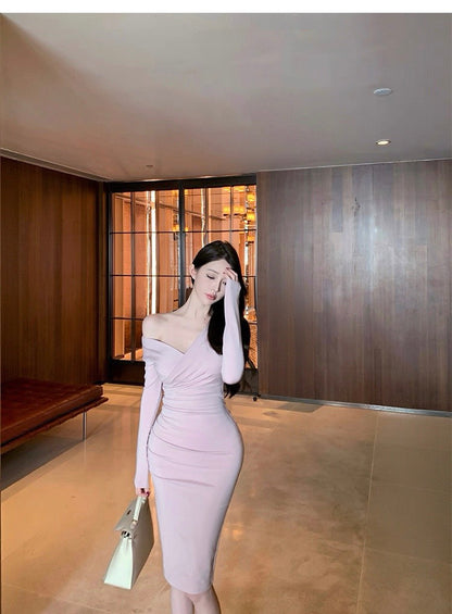 25Nov. 落櫻序曲氣質交錯V領連衣裙 粉