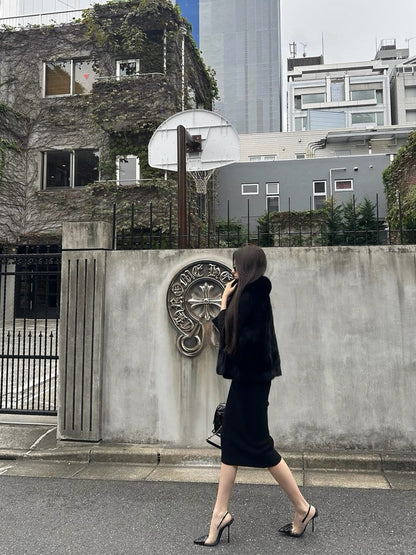 26Jan. 巨性感曼妙身材百搭針織連身裙 黑/白