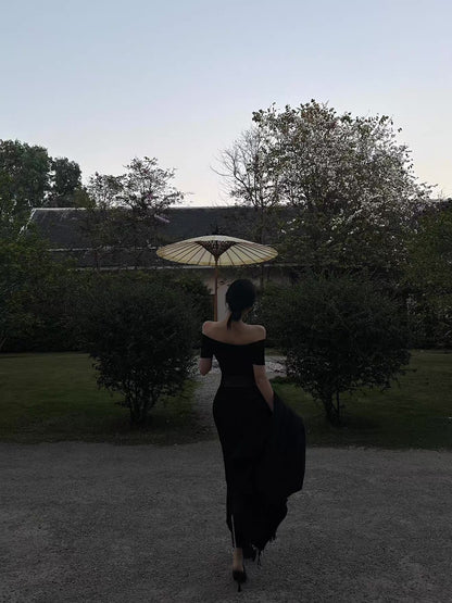 26May. 性感網紗拼接透視針織連身裙 黑