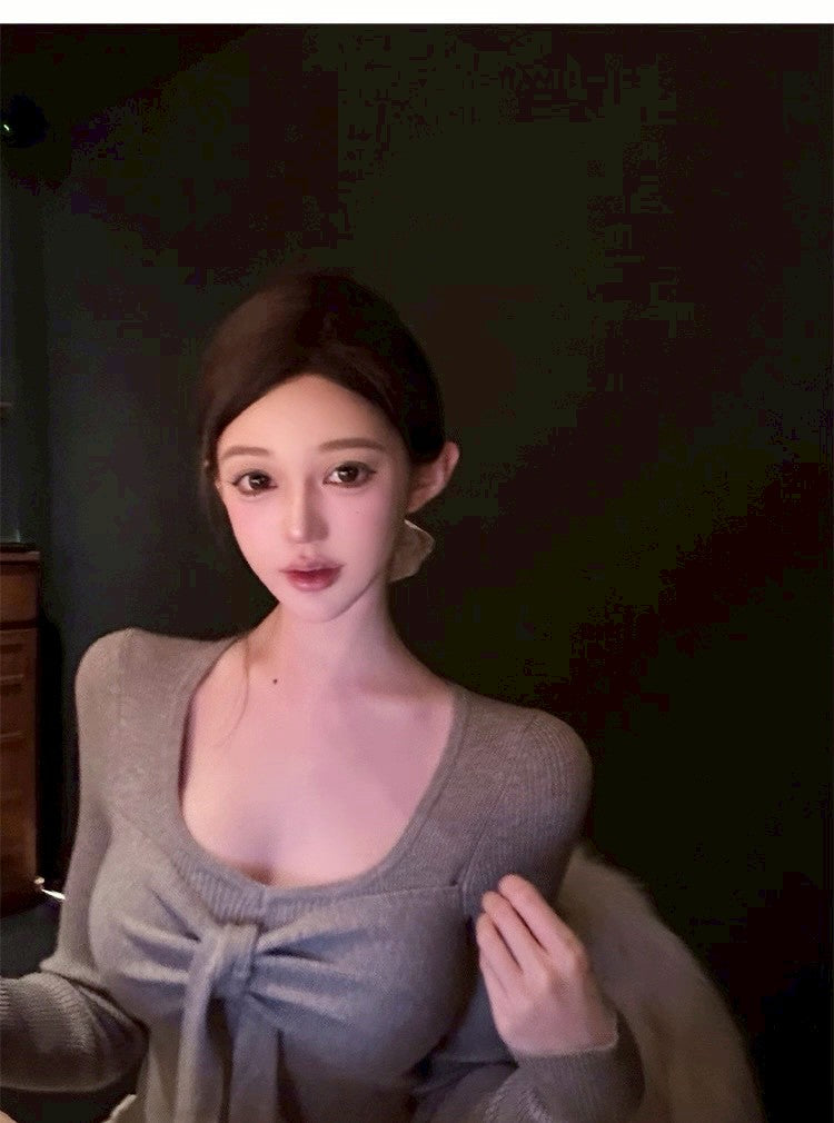 26Jan. 氣質雙面綁帶美貴人針織上衣 卡其