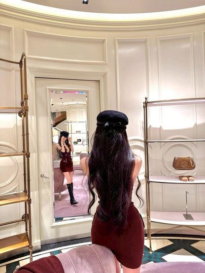 26Jan. 性感雙排金釦小巴鏈條背心 酒紅