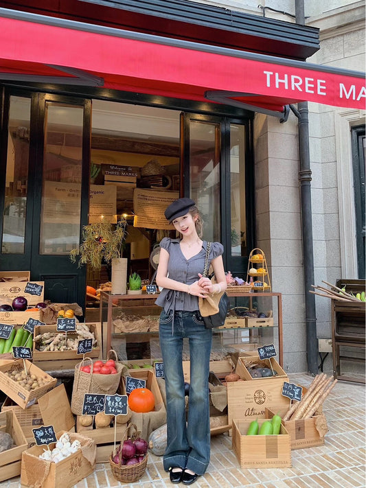 25Nov. 致命腿精 辣妹低腰復古藍微喇叭褲