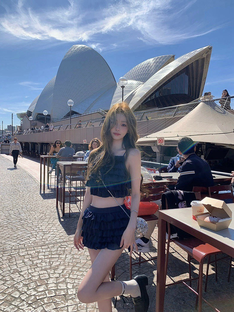 25Nov. 可鹽可甜俏皮千層荷葉半身裙套裝 藏藍