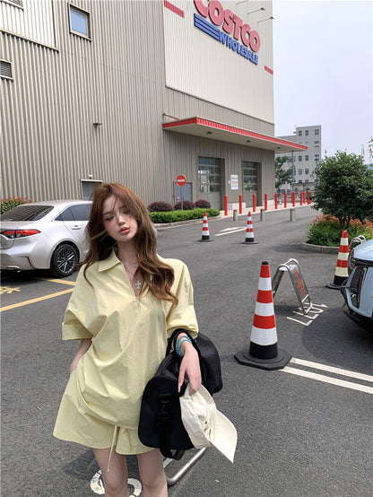 Jun. 街頭素描極簡淡人系列row襯衫上衣 短褲 奶黃