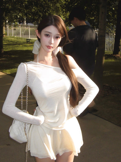 25Sep. 香霧白茶純欲掛脖上衣短裙3件套