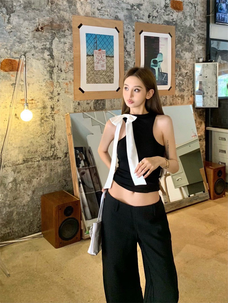 25Jul. 珍妮撞色蝴蝶結小香背心 黑
