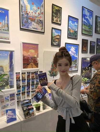 26Feb. coquette系!美學嬌俏芭蕾綁帶針織開衫6色 淺卡其/灰/黑