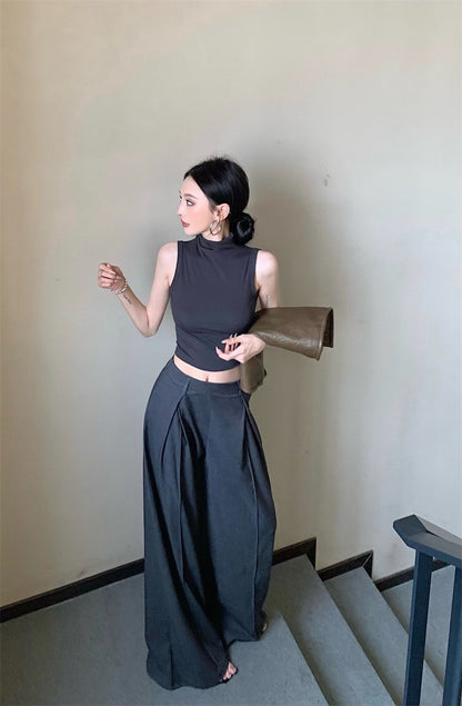 May. 個性簡約半高領純色背心 新款西裝休閒長褲 灰