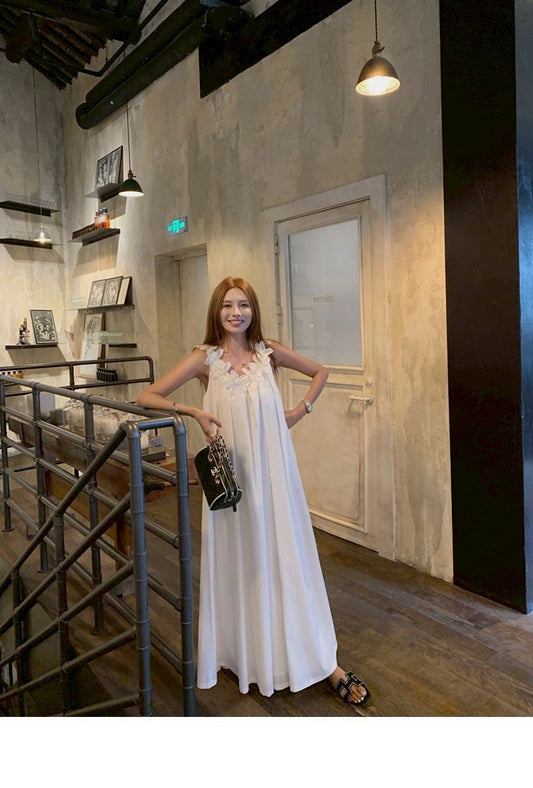 25Aug. 蘇黎月光花 手工立體花朵渡假 背心版/連身裙版 白