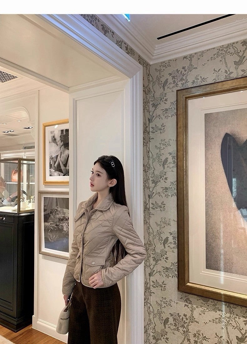 25Dec. Rha1*老錢菱格紋收腰羽絨外套 卡其