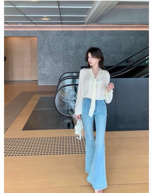 25Nov. 復古提臀修身高腰喇叭褲 淺藍