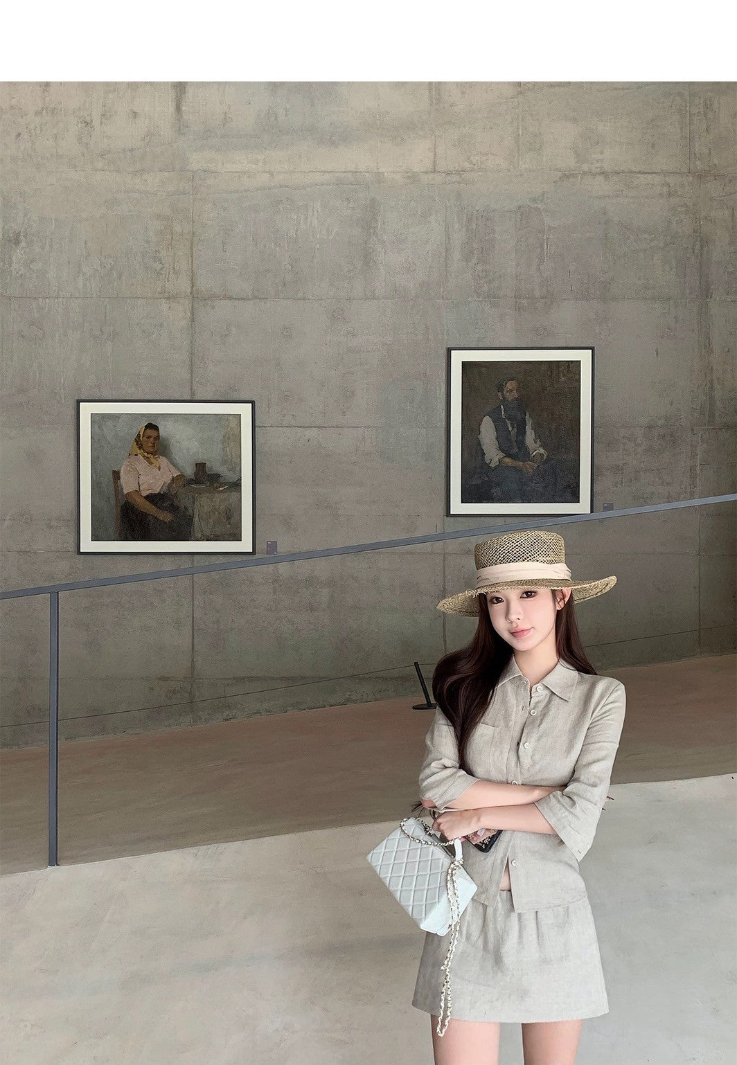 25Aug. 亞麻物語簡約七分袖襯衫低腰褲裙套裝 亞麻色