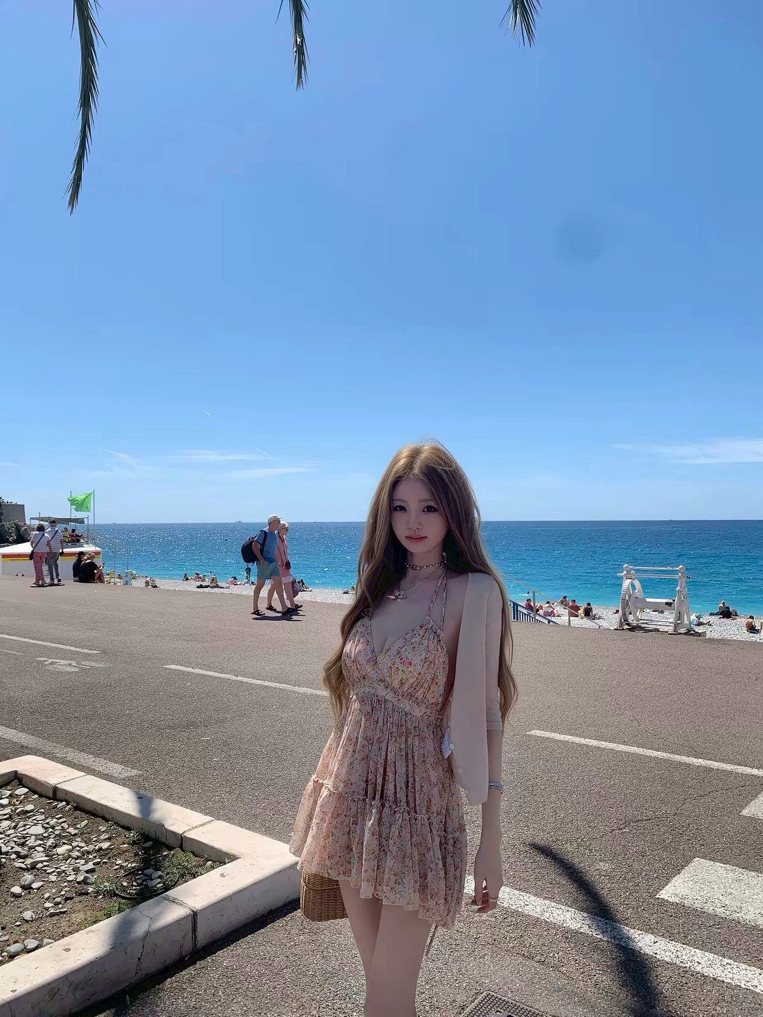 26Jul. 南法莊園渡假碎花露背洋裝 橘粉花