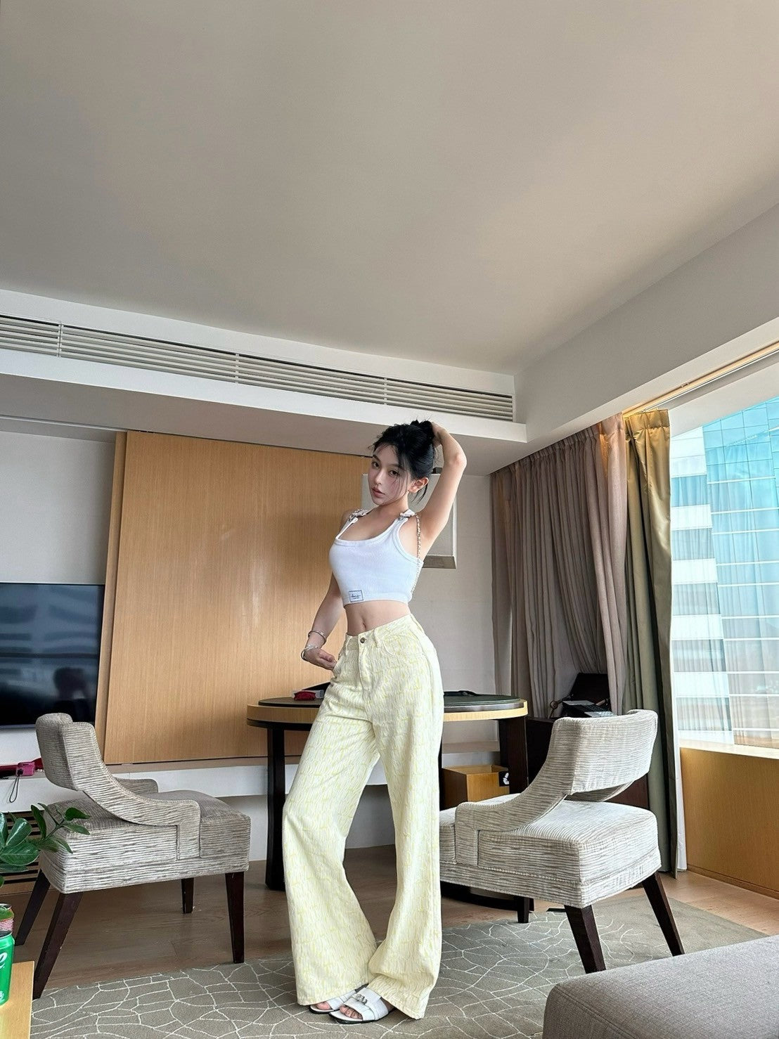 Apr. 起司夾心 時髦D1or印花直筒休閒褲