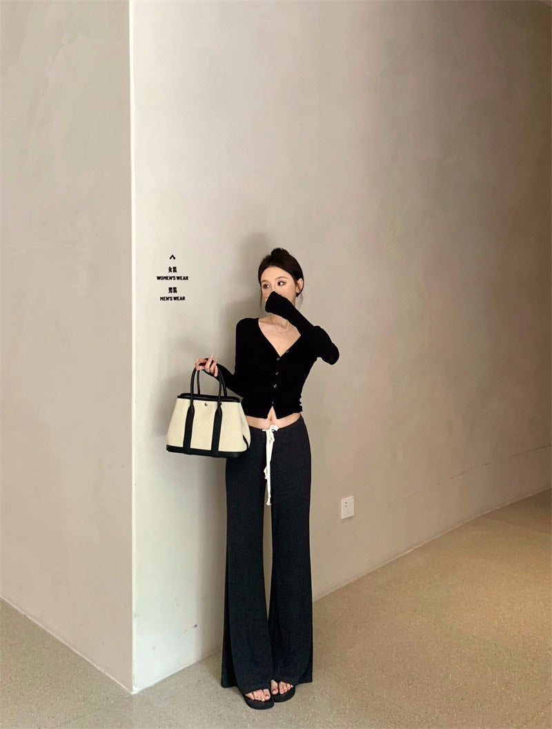 25Nov. 氣質溫柔休閒抽繩休閒褲 排扣修身上衣2色