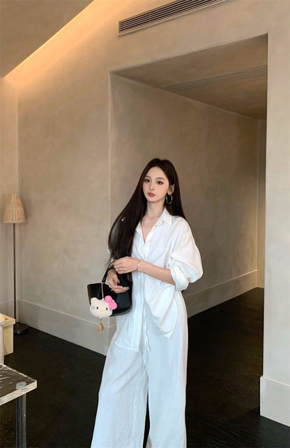 26Jun. 簡約outfit縈麻襯衫闊腿褲套裝 米白/黑
