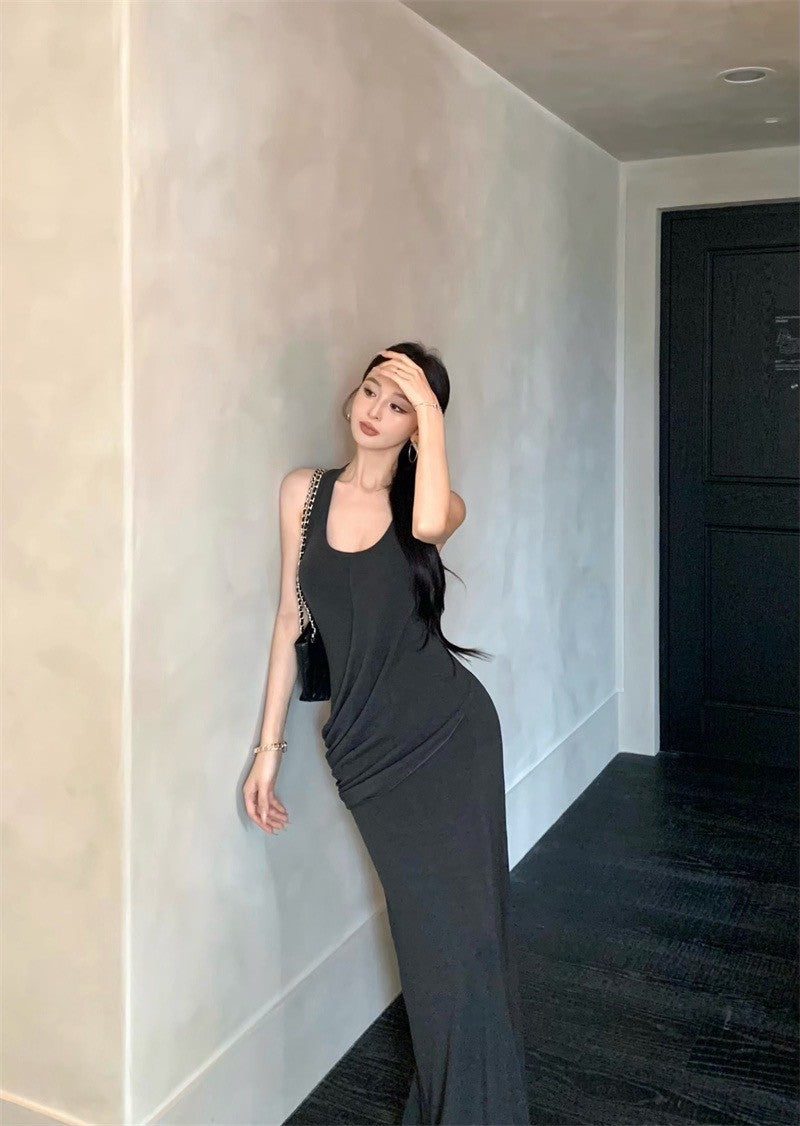 May. 法式優雅不費力 時髦側抓皺連身裙 灰