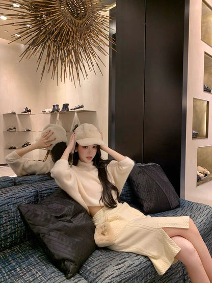 26Jan. 溫柔粗支口袋鈎邊針織半身裙 白/黑